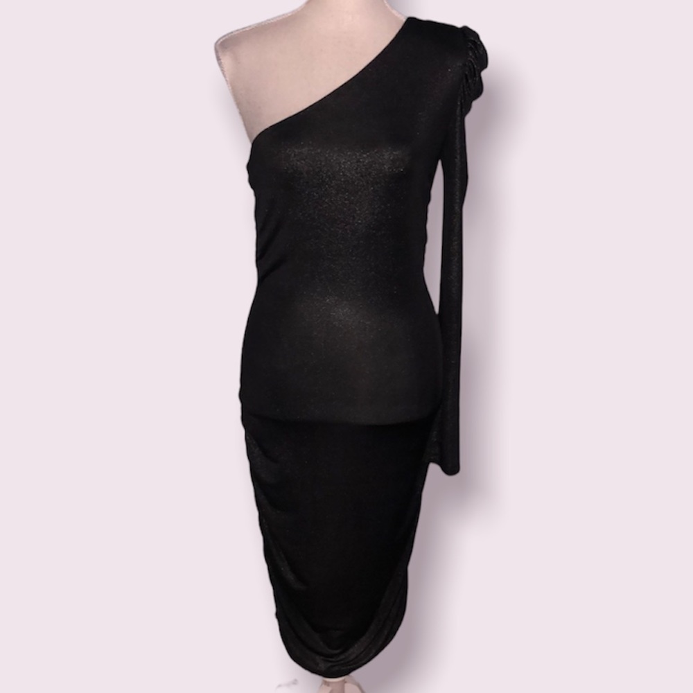2b Bebe one sleeve metallic bodycon midi dress